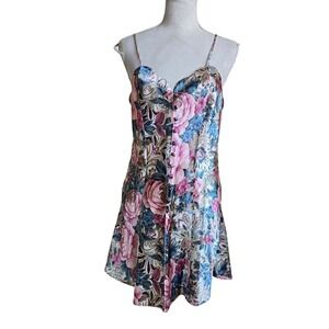 Vtg Victoria's Secret Gold Label Floral Satin Mini Lightweight‎ Slip Dress Sz S
